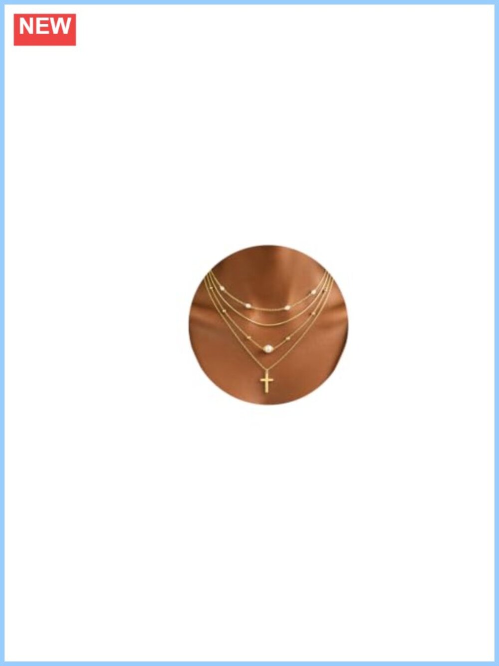 18K Gold Plated Layered Necklace Set with Cross Pearl Pendant